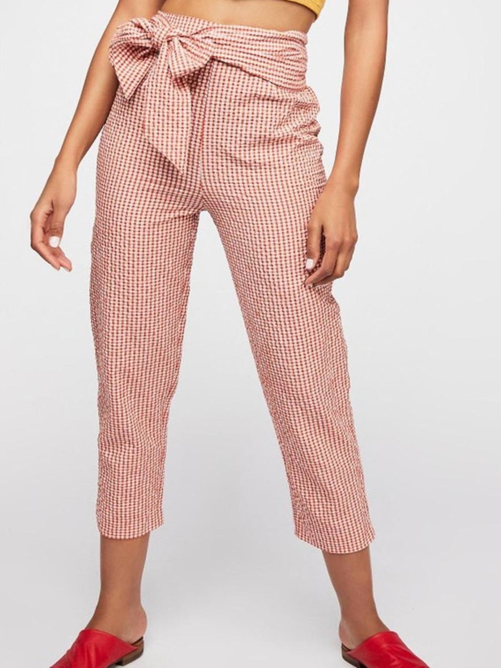 Free People West Side Tie Gingham Seersucker High-Rise Ankle Pants – Size 6